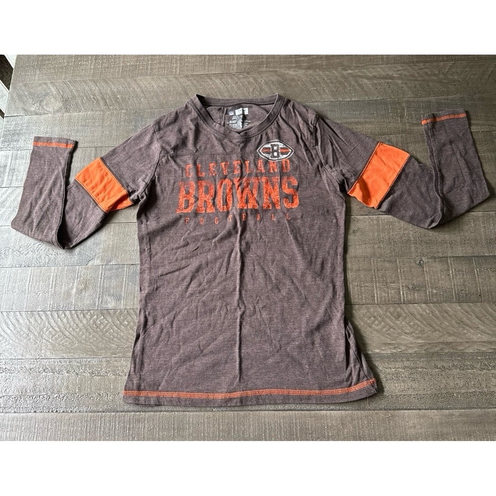 NFL Women's Brown Orange "Cleveland Browns Football" Long Sleeve Tee Size Medium